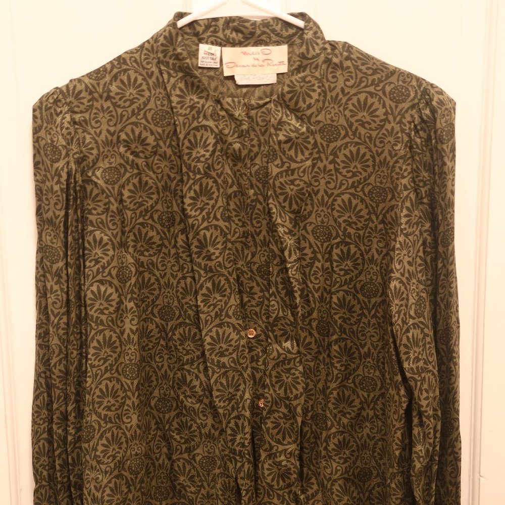 Vintage Oscar de la Renta Silk Tie Neck Blouse Sz 10
